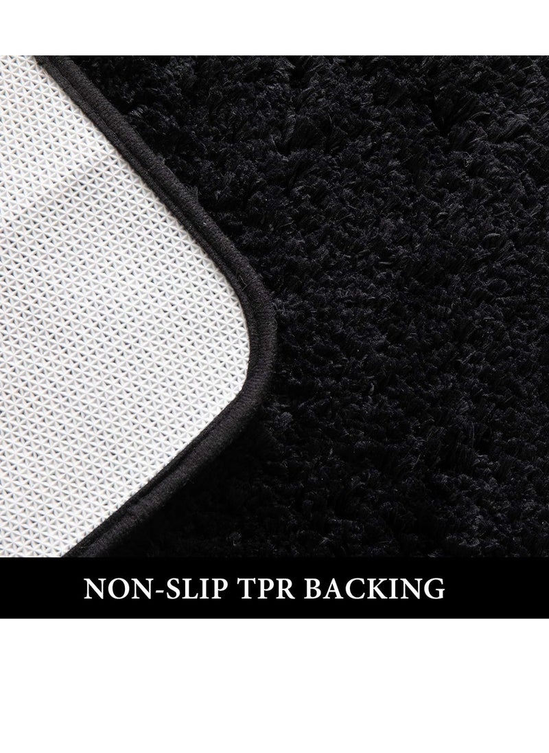 MIULEE - MIULEE Set of 2 Non Slip Shaggy Bathroom Rugs Extra Thick Soft Bath Mats Plush Microfiber Absorbent Water for Tub Shower Machine Washable (Black, 16x24 inches) - Image 1