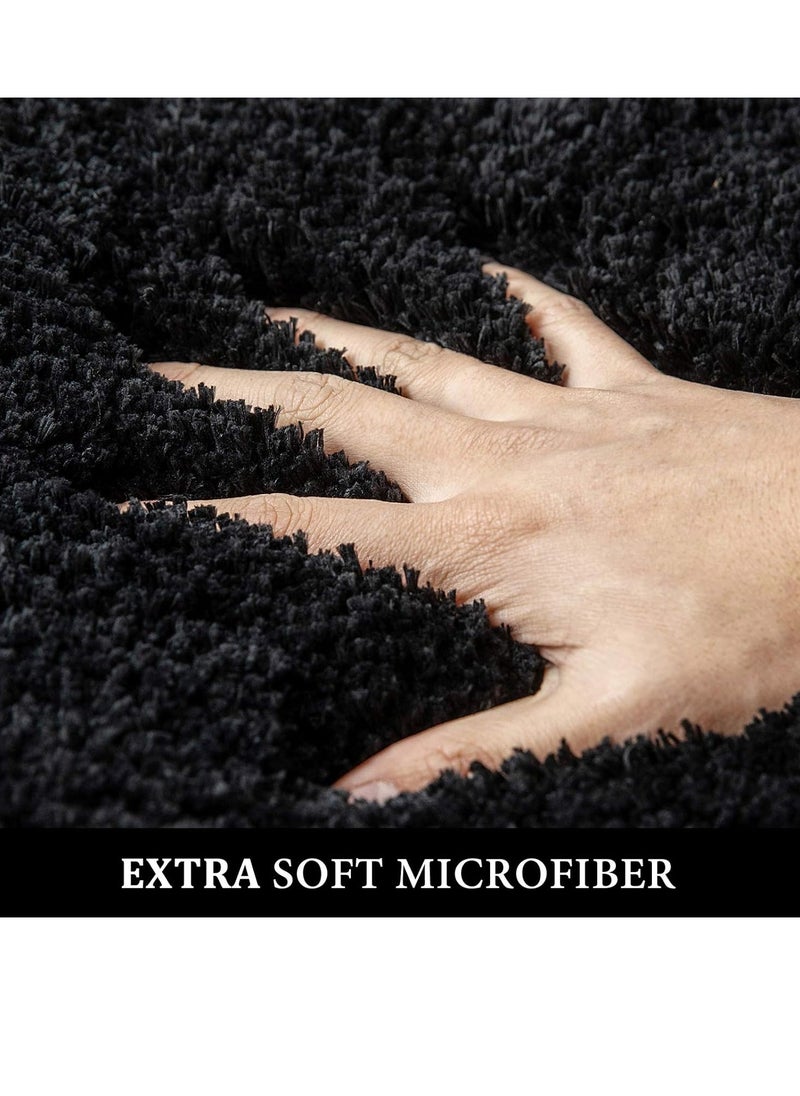 MIULEE - MIULEE Set of 2 Non Slip Shaggy Bathroom Rugs Extra Thick Soft Bath Mats Plush Microfiber Absorbent Water for Tub Shower Machine Washable (Black, 16x24 inches) - Image 1
