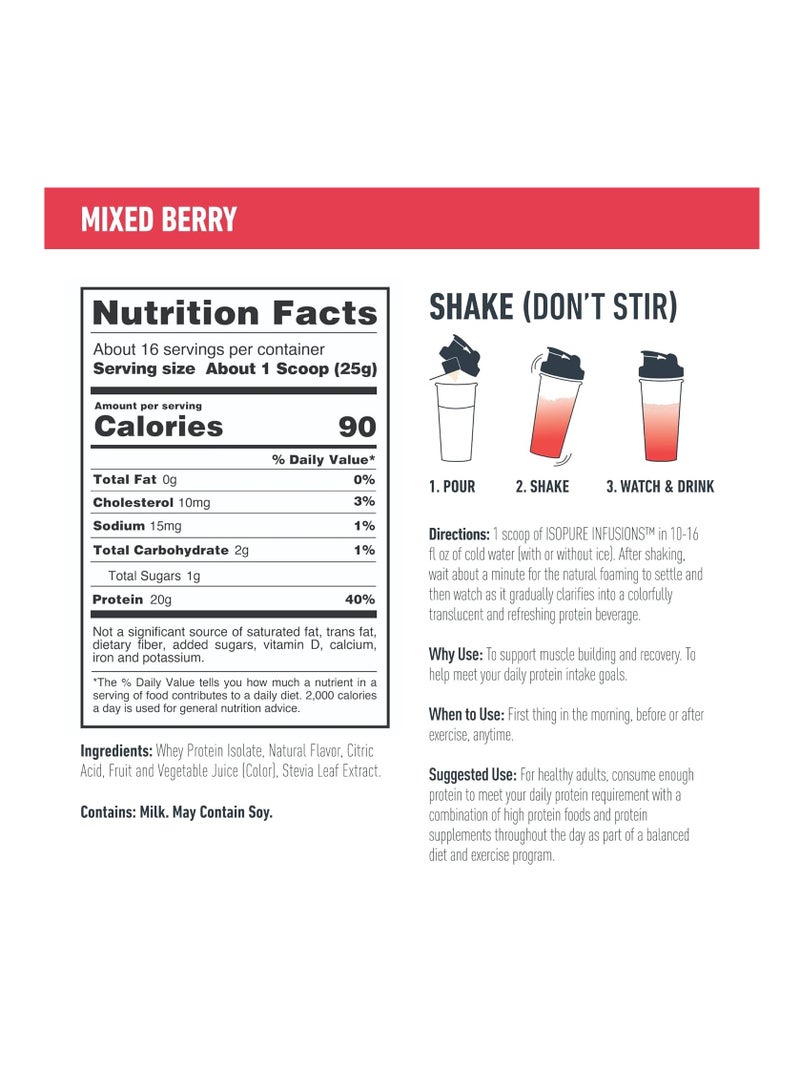 آيزوبيور مسحوق بروتين Isopure Infusions بنكهة التوت المختلط 16 حصة 400 جم - Image 3