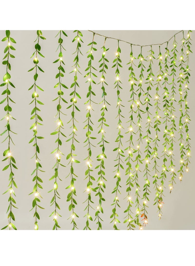 PAMEER Artificial Leaf Vines Fairy String Lights Curtain String LEDs 4Mtr 300 LED Warm White String Light Electric Plug Powered Tiny Leaf LEDs for Christmas EID Ramadan Diwali Decoration Multi-Modes Button - Image 1