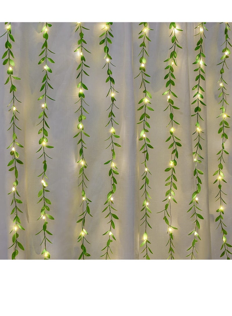 PAMEER Artificial Leaf Vines Fairy String Lights Curtain String LEDs 4Mtr 300 LED Warm White String Light Electric Plug Powered Tiny Leaf LEDs for Christmas EID Ramadan Diwali Decoration Multi-Modes Button - Image 3
