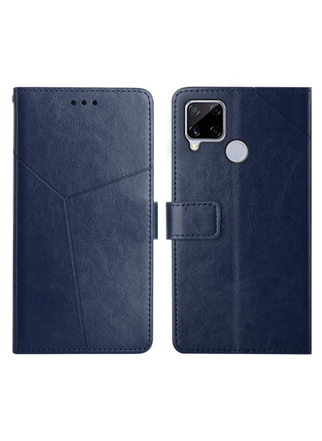 HuHa Case Cover For Realme C15 / C20 Y Stitching Horizontal Flip Leather Phone Case Blue 