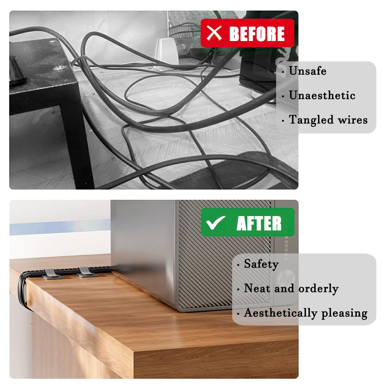 Sereficy 80PCS Hook and Loop Cable Straps, Cable Management Under Desk, Self Adhesive Cable Ties, Reusable Wire Organizers for Cords, Adjustable Cord Organizers for Desk, Home Office Essentials, Black - Image 4