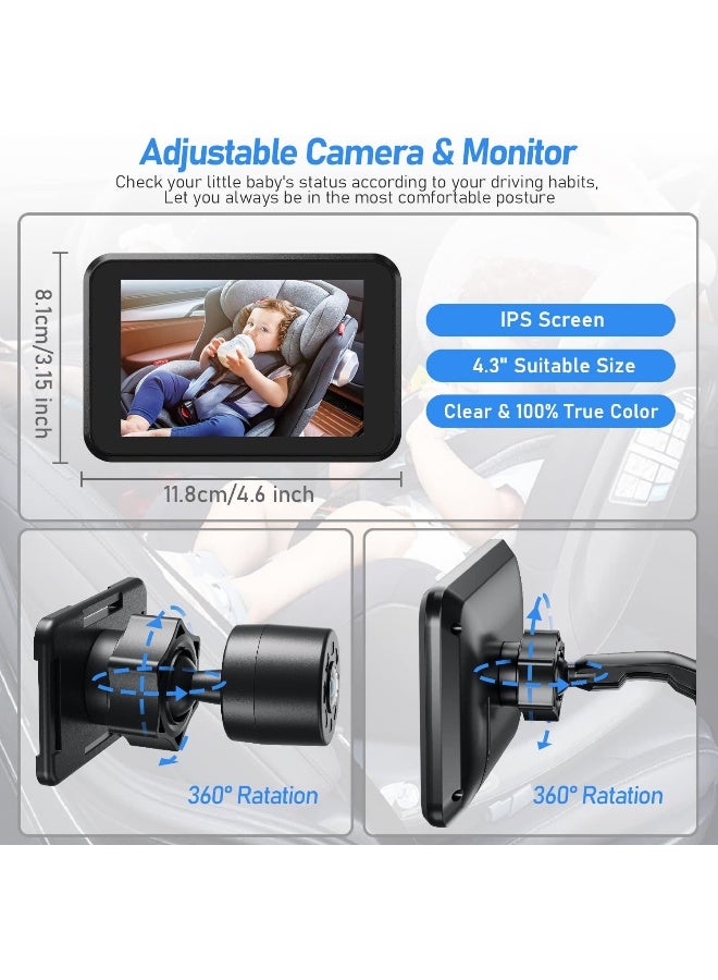 Itomoro Baby Car Camera, 4.3" HD Night Vision Car Baby Monitor with Camera, Safety Seat Baby Car Mirror for Rear Facing 5 Mins Easy Installation ACZ401 - Image 5