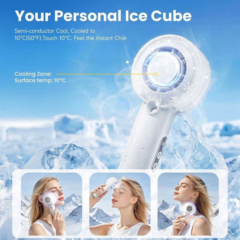 HandFan Home & professional compatible 5000mAh Portable Turbo Misting Fan, High Speed Handheld Ice Cooling Fan, Spray Water Mist Fans, Mini Hand Fans Rechargeable, 100 levels Adjustable, for Summer Travel Concerts Disney(White) All condition fit - Image 3