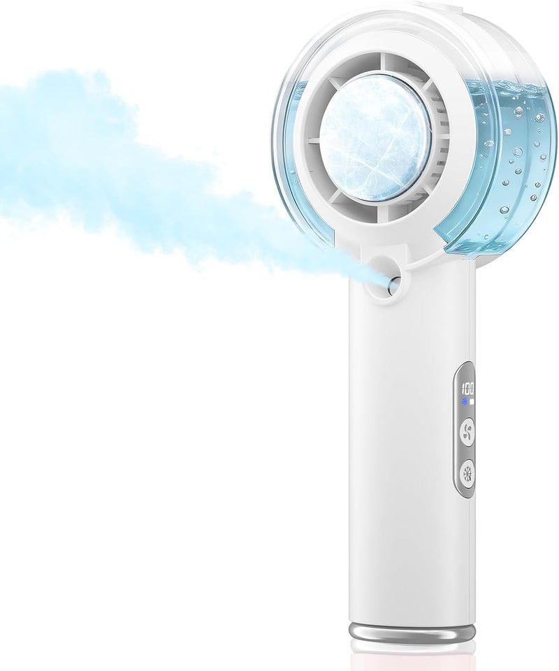 HandFan Home & professional compatible 5000mAh Portable Turbo Misting Fan, High Speed Handheld Ice Cooling Fan, Spray Water Mist Fans, Mini Hand Fans Rechargeable, 100 levels Adjustable, for Summer Travel Concerts Disney(White) All condition fit - Image 1