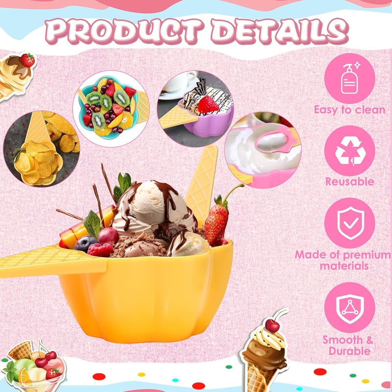 Uiifan 18 Sets Ice Cream Bowls Spoon Set Flower Design Plastic Frozen Yogurt Cups with Spoons Sturdy Flower Ice Cream Bowls for Party Favor Kids Gift - Image 4