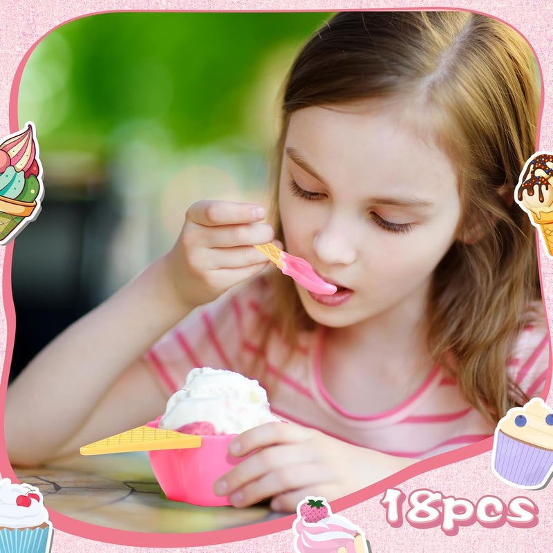 Uiifan 18 Sets Ice Cream Bowls Spoon Set Flower Design Plastic Frozen Yogurt Cups with Spoons Sturdy Flower Ice Cream Bowls for Party Favor Kids Gift - Image 5