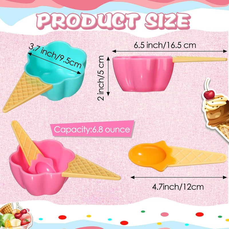 Uiifan 18 Sets Ice Cream Bowls Spoon Set Flower Design Plastic Frozen Yogurt Cups with Spoons Sturdy Flower Ice Cream Bowls for Party Favor Kids Gift - Image 3
