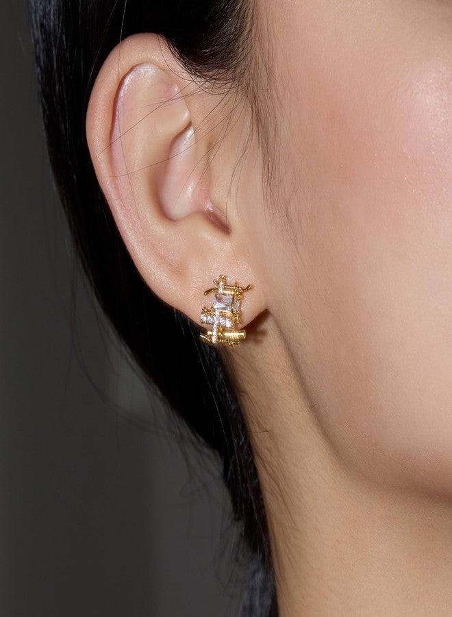 ACC PLANET Gold Braided Stud Earrings, 18K Gold Mini Braided Earrings for Women with Cubic Zirconia, Unique Design Small Braided Stud, Dainty Tiny Cute Gold Earrings Jewelry Gift - Image 3