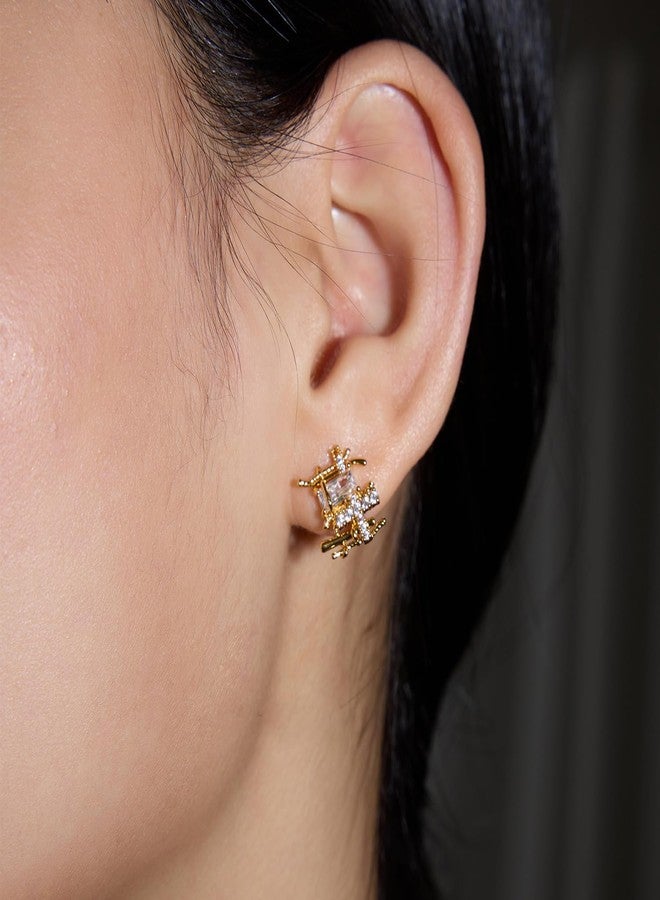 ACC PLANET Gold Braided Stud Earrings, 18K Gold Mini Braided Earrings for Women with Cubic Zirconia, Unique Design Small Braided Stud, Dainty Tiny Cute Gold Earrings Jewelry Gift - Image 2