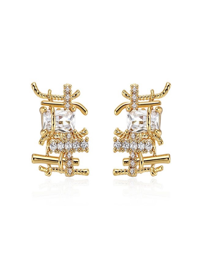 ACC PLANET Gold Braided Stud Earrings, 18K Gold Mini Braided Earrings for Women with Cubic Zirconia, Unique Design Small Braided Stud, Dainty Tiny Cute Gold Earrings Jewelry Gift - Image 1