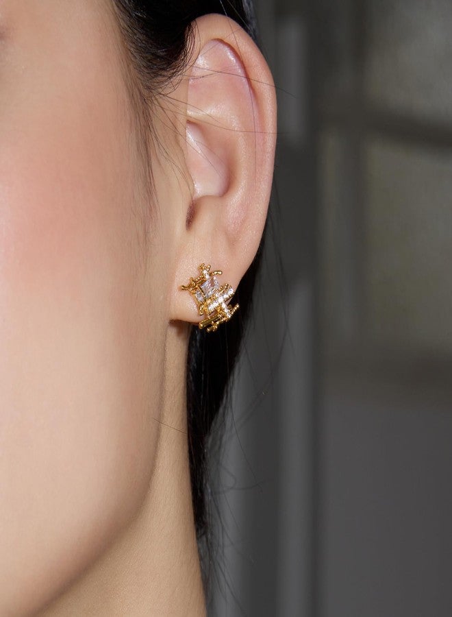 ACC PLANET Gold Braided Stud Earrings, 18K Gold Mini Braided Earrings for Women with Cubic Zirconia, Unique Design Small Braided Stud, Dainty Tiny Cute Gold Earrings Jewelry Gift - Image 5