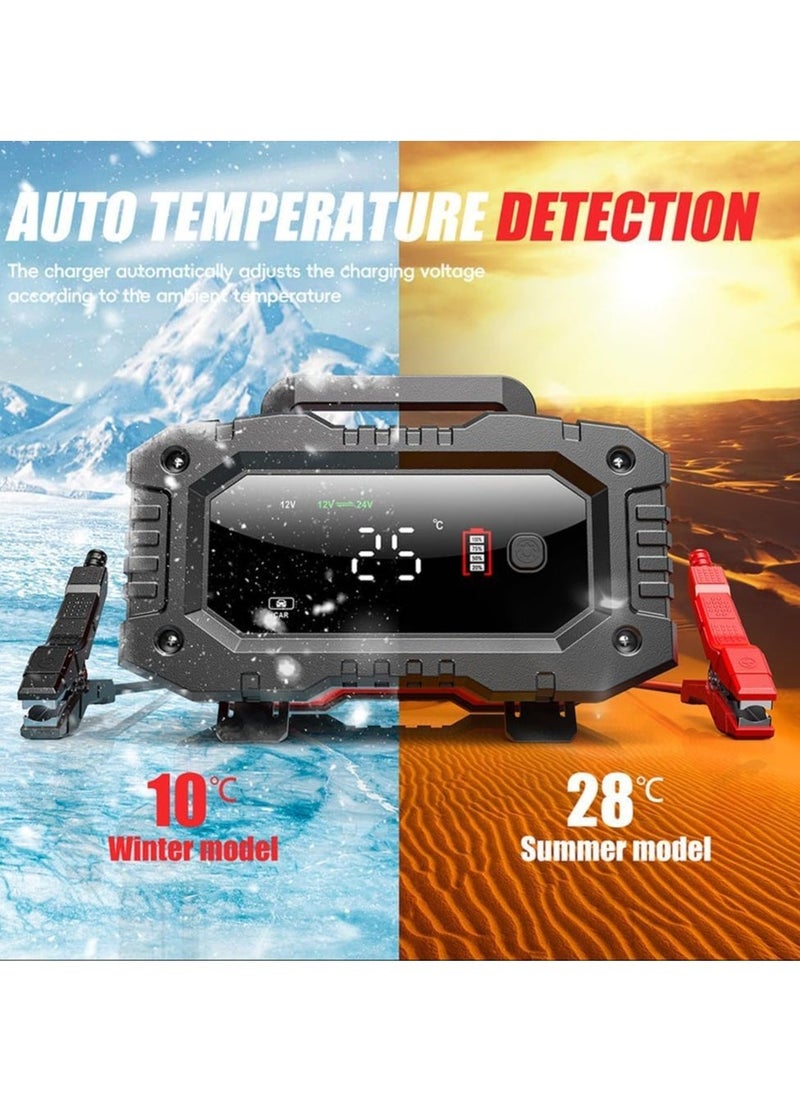 Generic 10 Amp Car Battery Charger, 12V/24V LiFePO4 Portable Car Battery Charger, Lead Acid Automobile Battery Maintainer with Large Display Screen for Car/Truck/Motorcycle/AGM/Lawn Mower and More  - Image 5