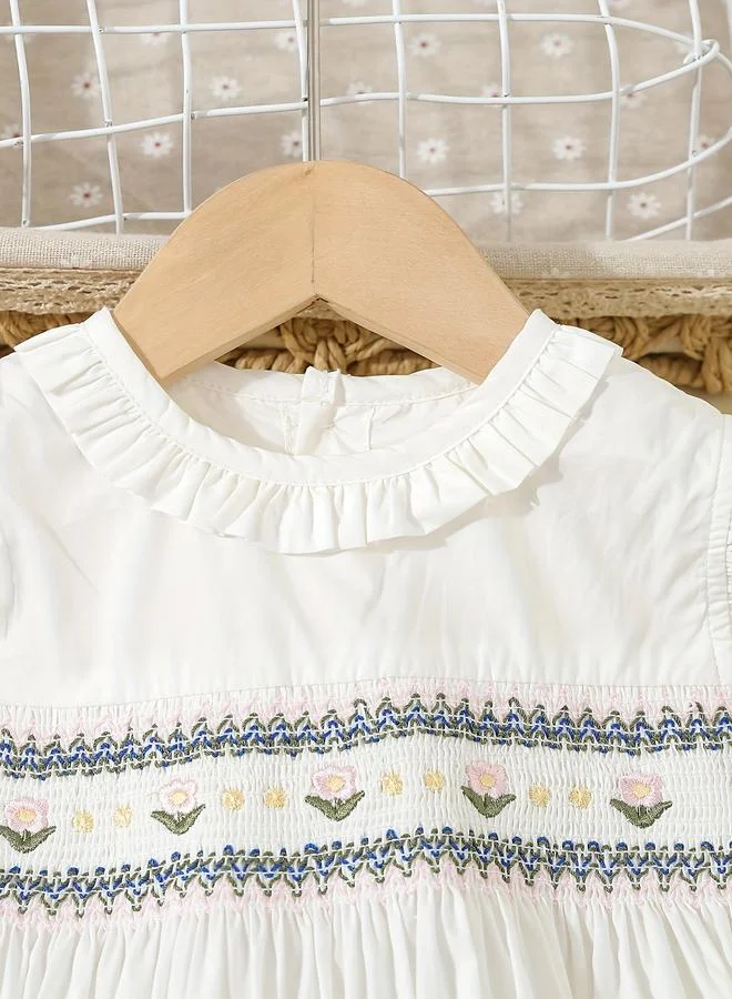 تايك تو Take Two Girls White Smocked Detail Embroidered Dress