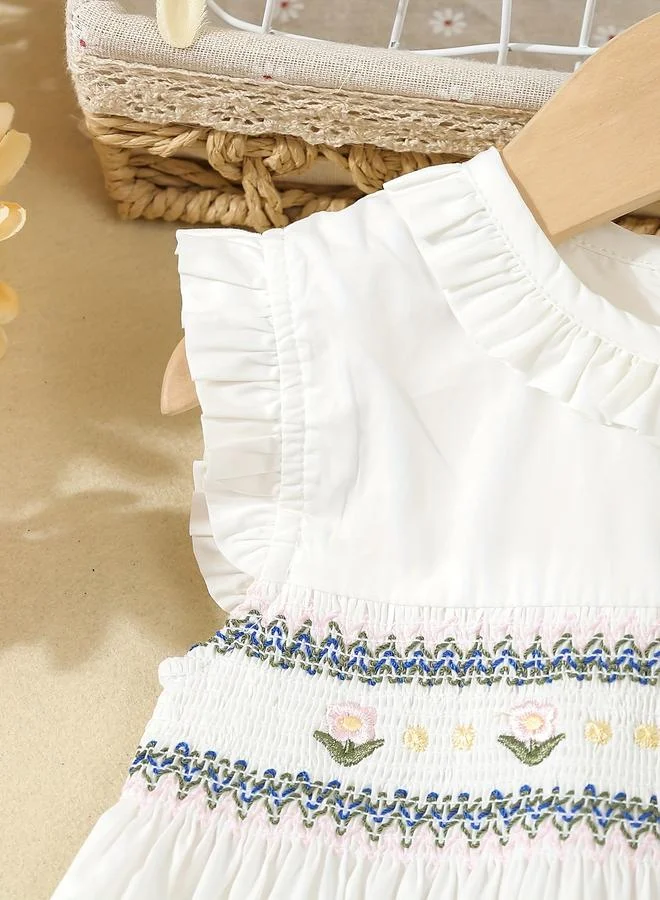 تايك تو Take Two Girls White Smocked Detail Embroidered Dress