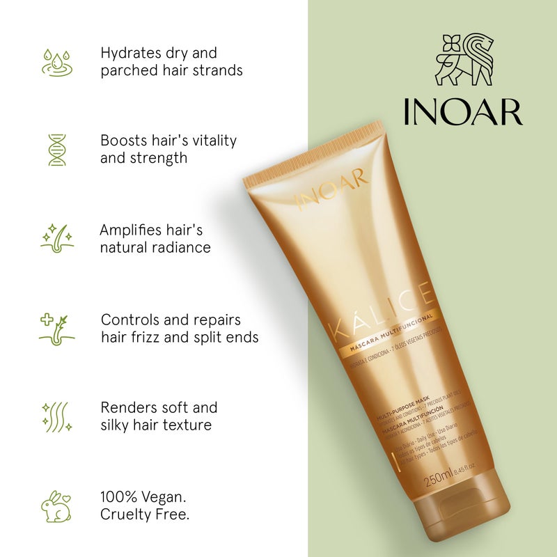 INOAR Kalice Multifunctional Hair Mask with Botanical Oil Blend for Deep Conditioning, 8.45 Fl Oz - Image 3