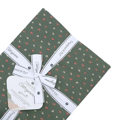 Tinyspool & Co. 100% American Cotton Fabric – 3 Yard Cut Quilting Fabric – Prewashed Preshrunk Yardage for Quilt Backing Borders Binding Sewing Crafts – Cottagecore No.19 – Dark Olive - Image 1