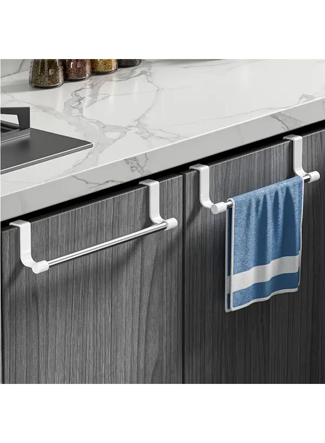 Elegant Silver Stainless Steel Towel Holder No Drill Over Door Mount Bathroom Organizer - Image 1