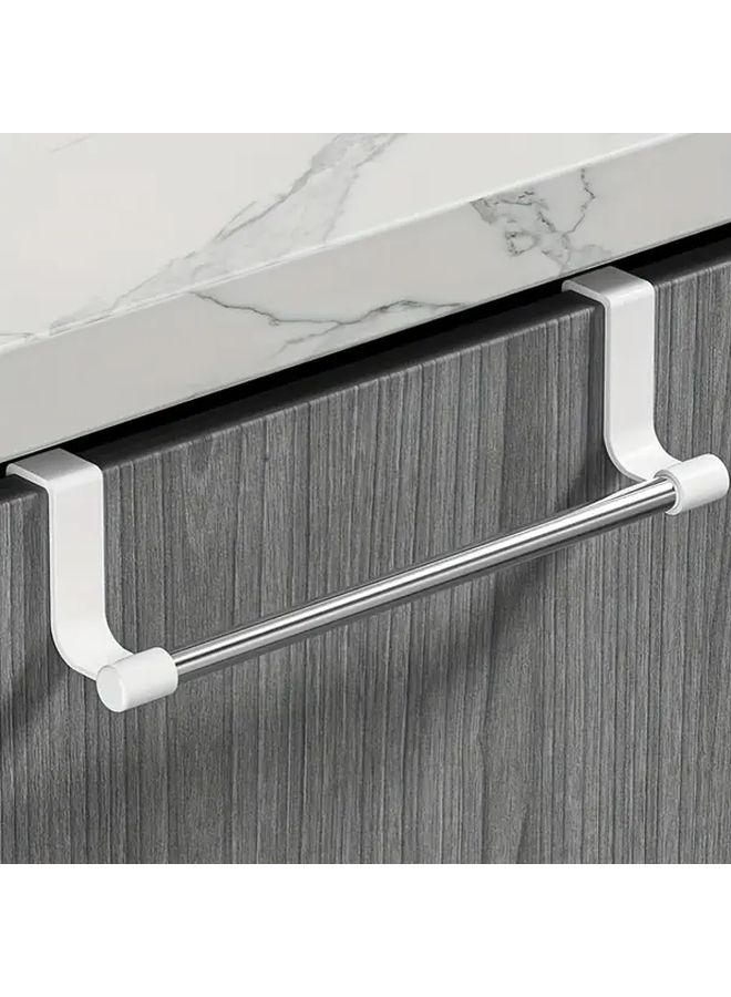 Elegant Silver Stainless Steel Towel Holder No Drill Over Door Mount Bathroom Organizer - Image 3
