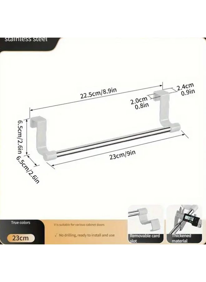 Elegant Silver Stainless Steel Towel Holder No Drill Over Door Mount Bathroom Organizer - Image 2