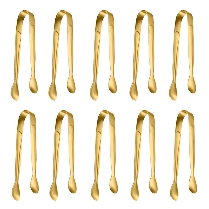 10 PACK SMALL ICE TONGS SUGAR TONGS STAINLESS STEEL MINI SERVING APPETIZERS TONGS FOR PARTY COFFEE TEA WINE BAR KITCHEN GOLDEN
