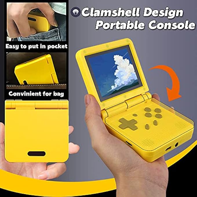 FLIP HANDHELD GAME CONSOLE WITH 3 INCH IPS SCREEN PORTABLE MINI RETRO GAME CONSOLE OPEN SYSTEM 64GB TF CARD BUILT-IN GAME VIDEO CONSOLE BUILT-IN RECHARGEABLE BATTERY-YELLOW - Image 3