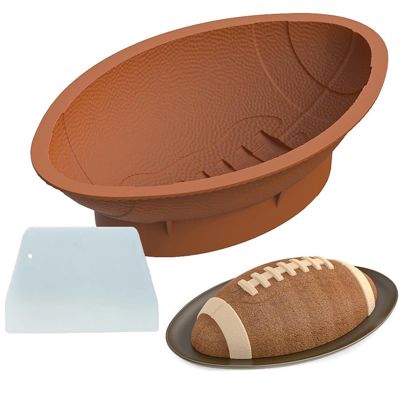Apiocmy 12 Inch Football Cake Pan - Nonstick 3D Football Shaped Silicone Mold with Scraper for Baking, Breakable Chocolate Mold, Sports-Themed Party - Image 1