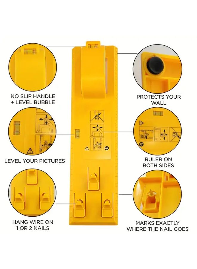 Yellow Self Aligning Picture Frame Alignment Tool With Level Guide Heavy Duty Precision Leveler For Straight Lines Easy Installation - Image 4