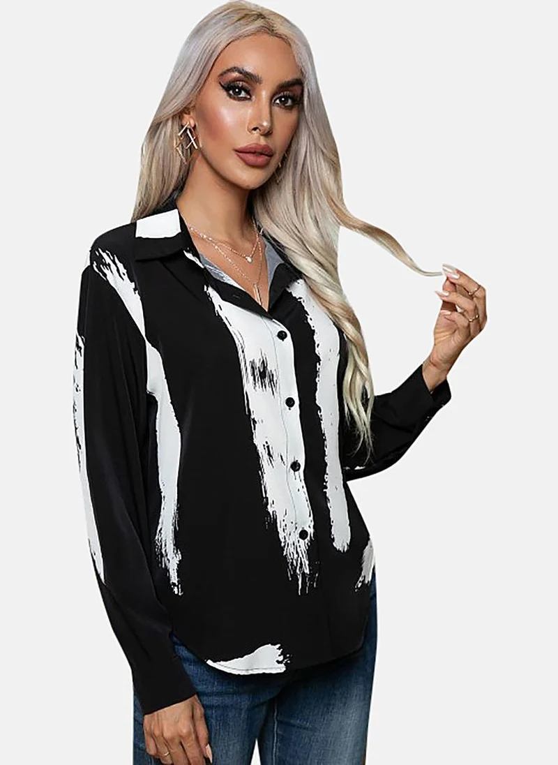 YUNIQEE Black Printed Slim Fit Shirt