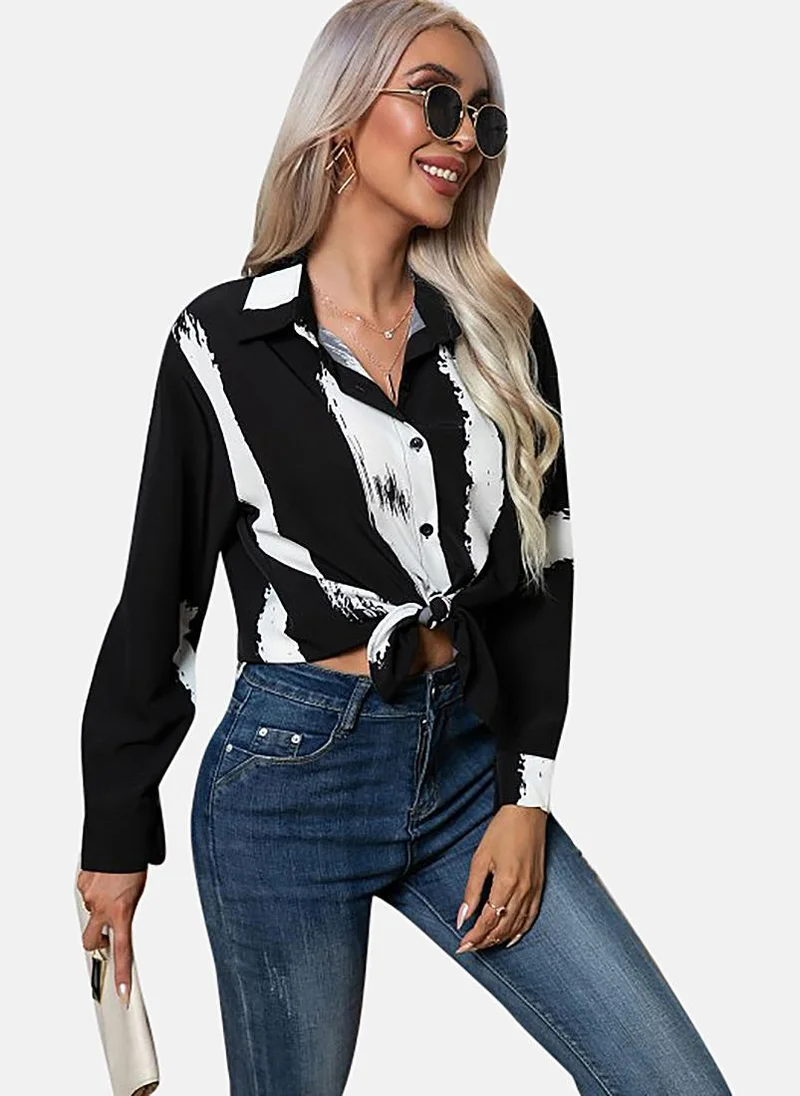 YUNIQEE Black Printed Slim Fit Shirt