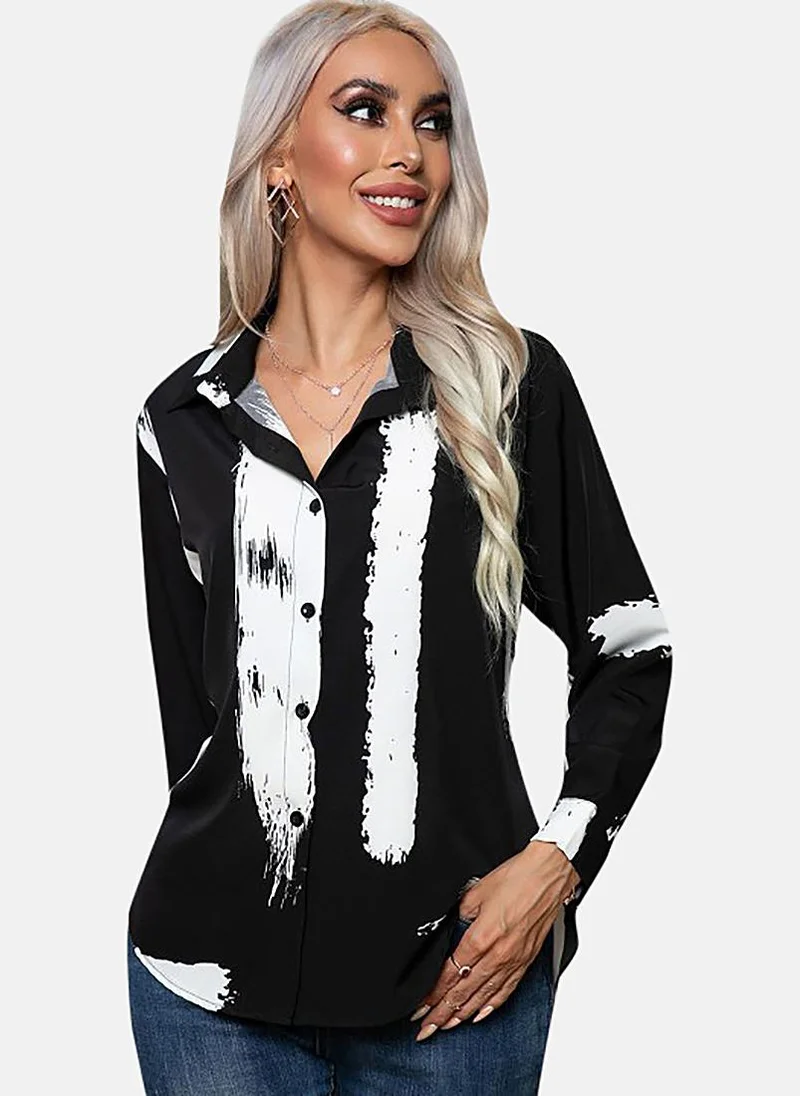 YUNIQEE Black Printed Slim Fit Shirt