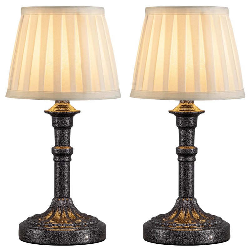 KDG Cordless Portables Table Lamp Set of 2 LED Fabric Shade Small Desk Lamps 4000mAh Battery Powered Lighting 2700K Stepless Dimmable Light for Living Room Dining Room Bedroom Mottled Silver - Image 2