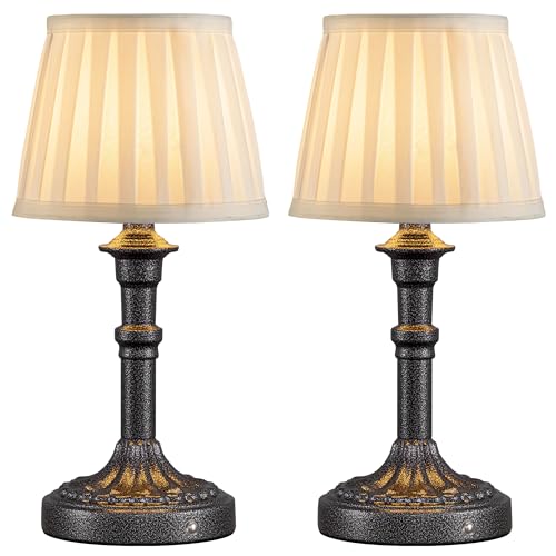 KDG Cordless Portables Table Lamp Set of 2 LED Fabric Shade Small Desk Lamps 4000mAh Battery Powered Lighting 2700K Stepless Dimmable Light for Living Room Dining Room Bedroom Mottled Silver - Image 1