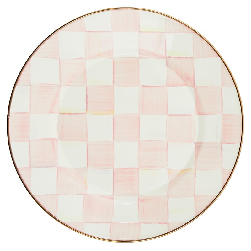 mackenzie childs MACKENZIE-CHILDS Enamel Dinner Plate, Decorative Dinnerware Plate, 10 Inches, Set of 1, Pink-and-White Rosy Check - Image 1