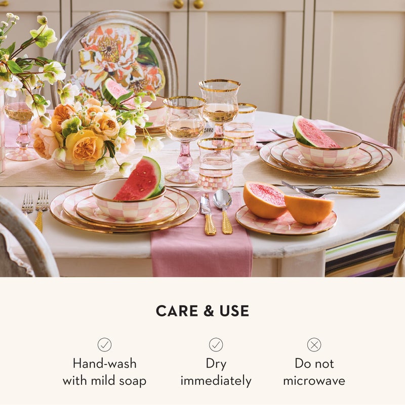 mackenzie childs MACKENZIE-CHILDS Enamel Dinner Plate, Decorative Dinnerware Plate, 10 Inches, Set of 1, Pink-and-White Rosy Check - Image 5