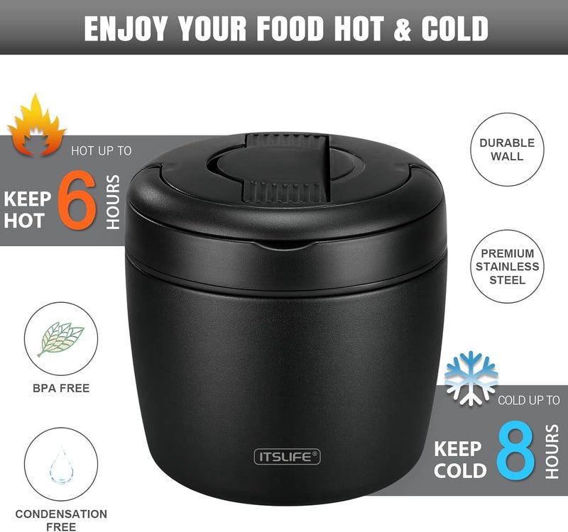 ITSLIFE Soup Thermo for Hot Food Adult 32oz Wide Mouth Lunch Container Vacuum Insulated Stainless Steel Bento Box Leakproof with Spoon (Black) - Image 3