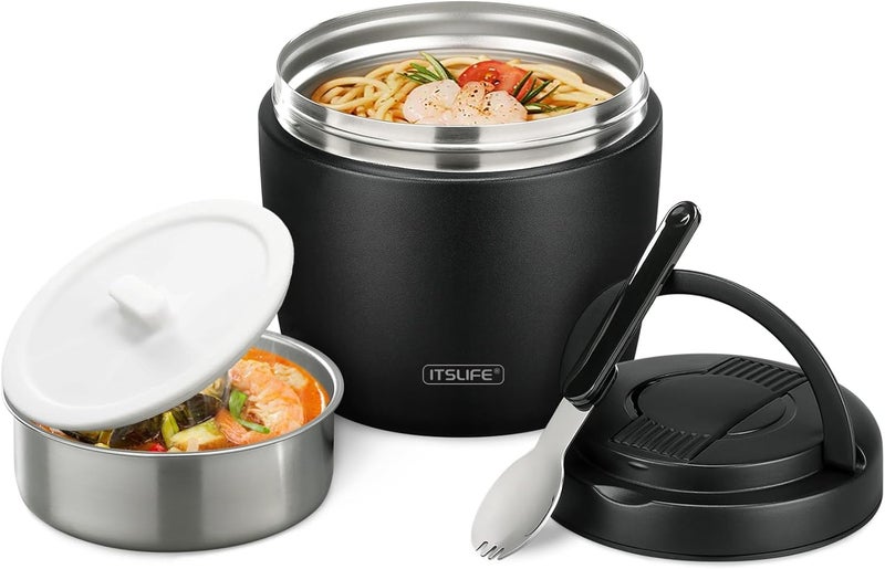 ITSLIFE Soup Thermo for Hot Food Adult 32oz Wide Mouth Lunch Container Vacuum Insulated Stainless Steel Bento Box Leakproof with Spoon (Black) - Image 1