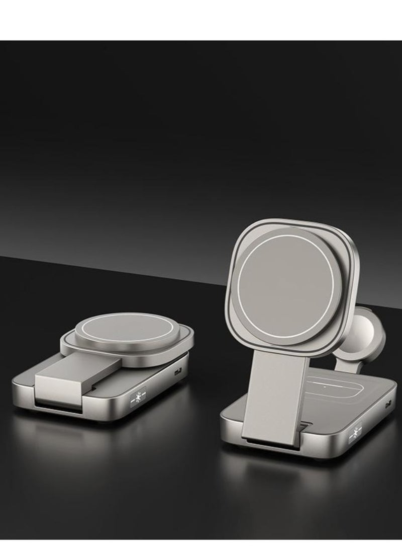 عام Magnetic three in one wireless charger multifunctional wireless charger (gray metal version) - Image 1