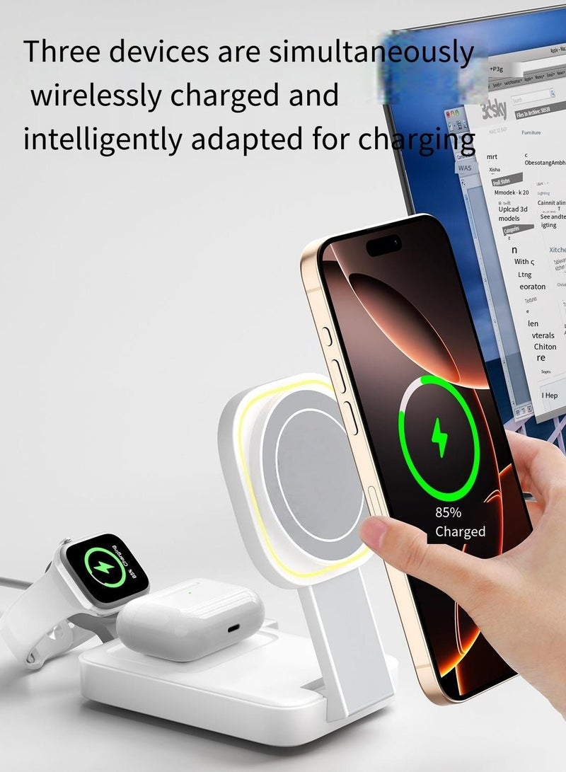 عام Magnetic three in one wireless charger multifunctional wireless charger (gray metal version) - Image 4