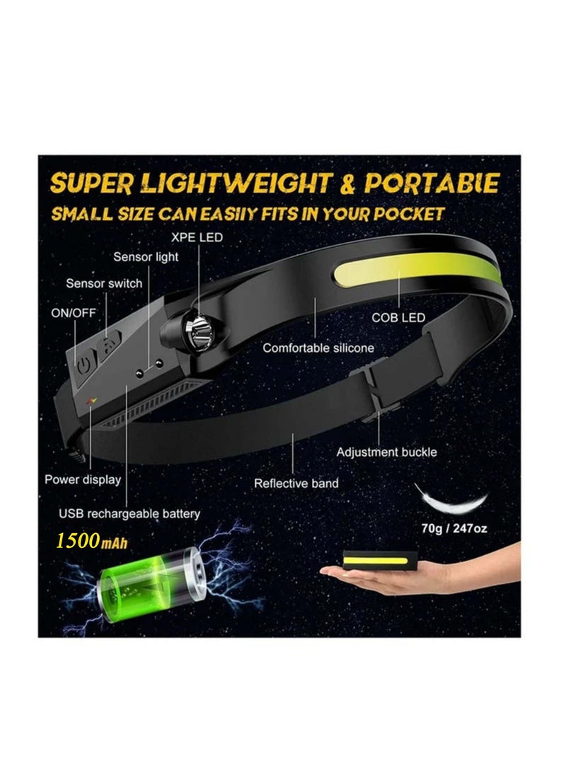 General - Led Headlamp Rechargeable Cob Camping Headlamp 230° Illumination Headlight With Motion Sensor, Lightweight And Weatherproof ,5 Light Source Head Lamp Flashlight - Image 1