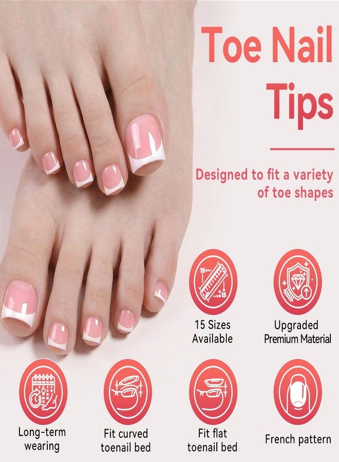 JOLYEAK 150pcs Toe Nail Press Ons, False Toenail Extension, 15 Sizes French Tip Toenails, Fake Toe Nails for Women Nail Art DIY - Image 4
