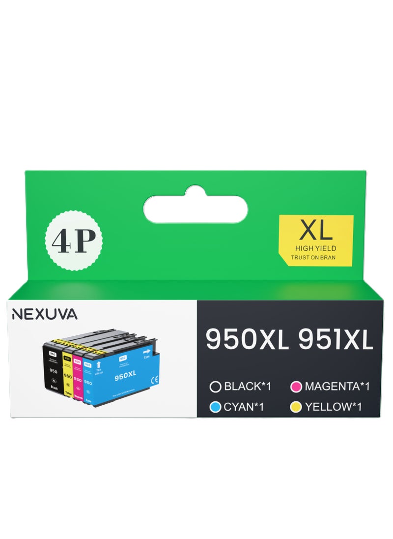 NEXUVA 950XL / 951XL Compatible Ink Cartridge – Set of 4 by NEXUVA – Replacement for HP OfficeJet Pro 8100, 8600, 8610, 8620, 8630, 8640, 8615, 8625, 251DW, 276DW  - Image 1