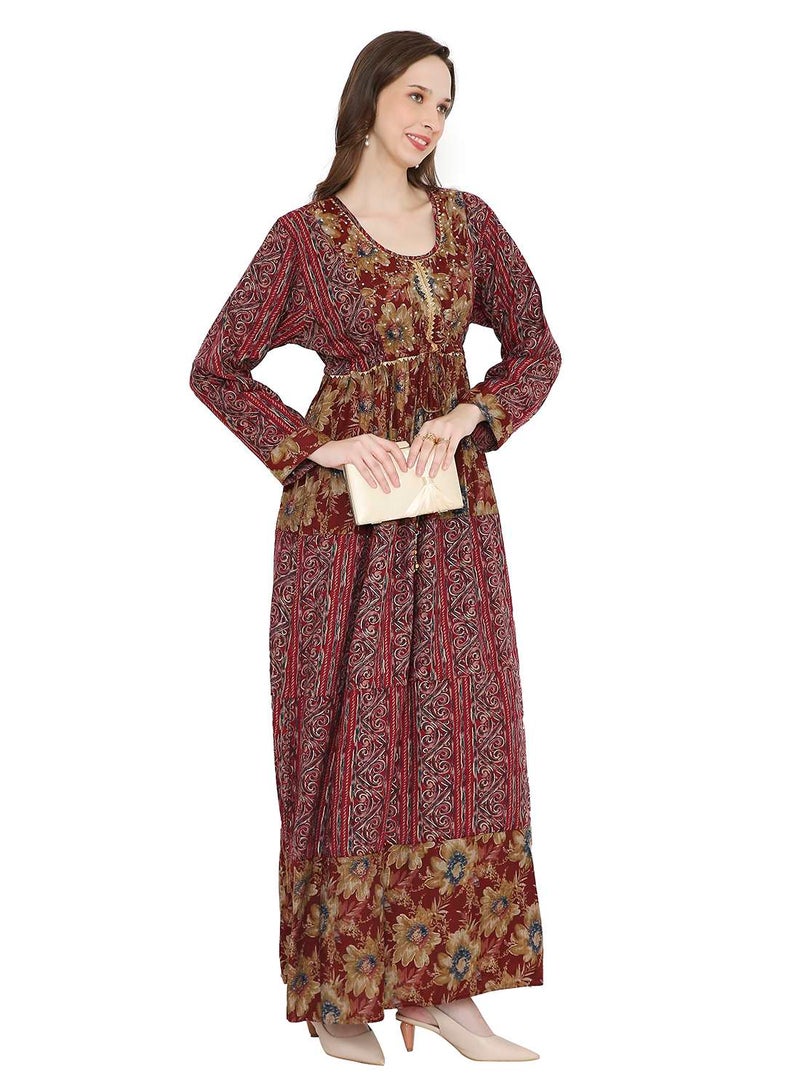 هانا آند سارا جلابية كفتان عربية مطرزة بالدانتيل وأحجار أنيقة - Image 1