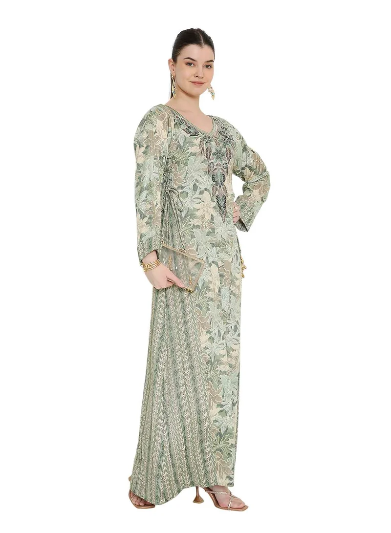 HANA & SARA Long jalabia arabic kaftan dress with unique  floral design