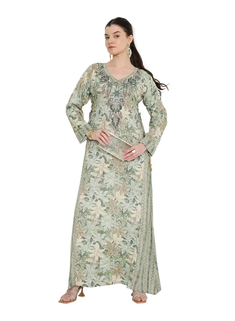HANA & SARA Long jalabia arabic kaftan dress with unique  floral design