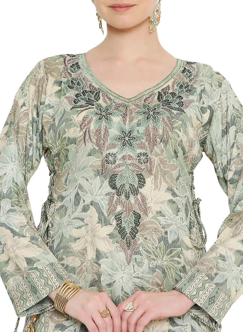 HANA & SARA Long jalabia arabic kaftan dress with unique  floral design