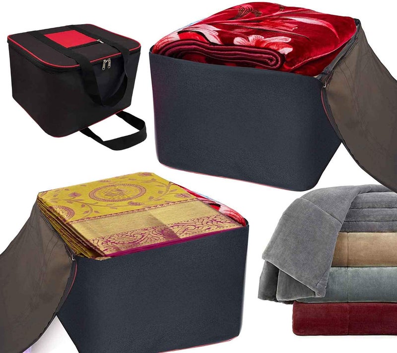 Unicrafts Underbed Storage Bag Moisture Proof Cloth Organiser Nylon Big Underbed Storage Bag with Zippered Closure and HandleBlack Red 54x46x28cm 4 - Image 2
