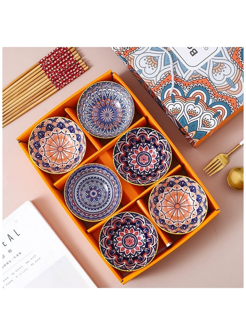 Multicolor  Ceramic Dinnerware Set 6 Bowls with 6 Pairs of Chopsticks, Subsurface Glazed Finish, Stackable Design, High-Temperature Fired Porcelain Dinnerware for Cereal, Soup, and Salads，Noodles  - Image 1