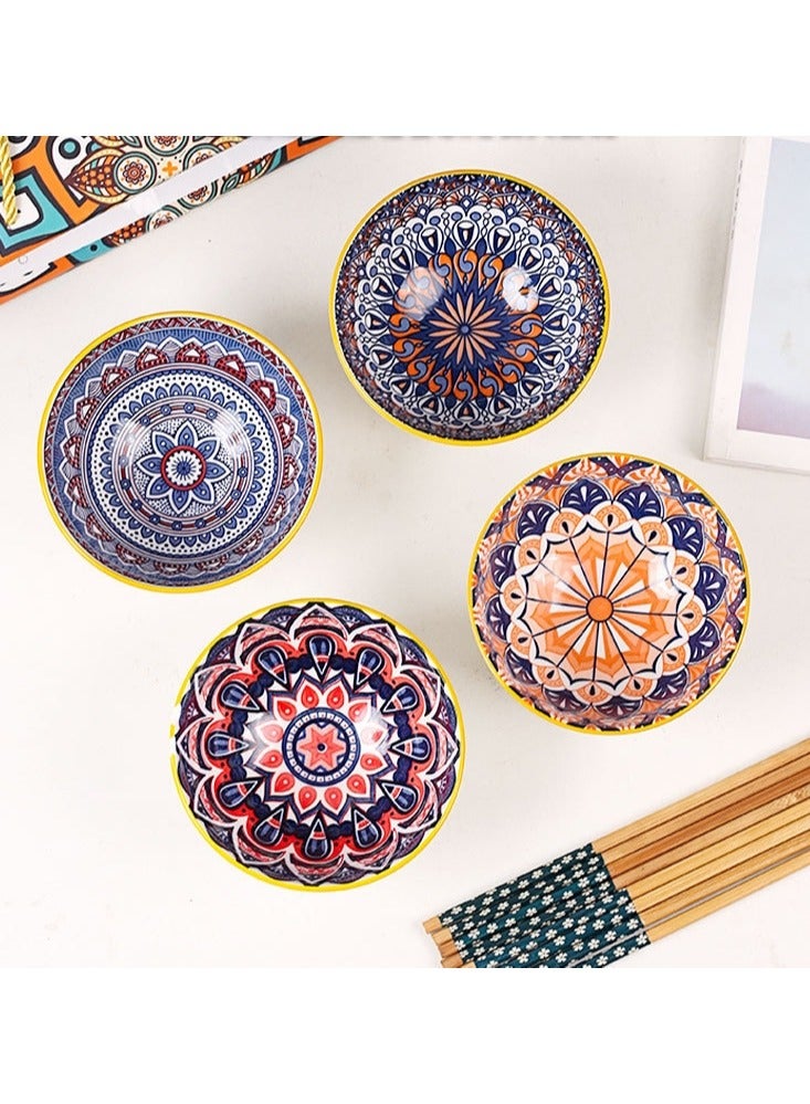 Multicolor  Ceramic Dinnerware Set 6 Bowls with 6 Pairs of Chopsticks, Subsurface Glazed Finish, Stackable Design, High-Temperature Fired Porcelain Dinnerware for Cereal, Soup, and Salads，Noodles  - Image 2